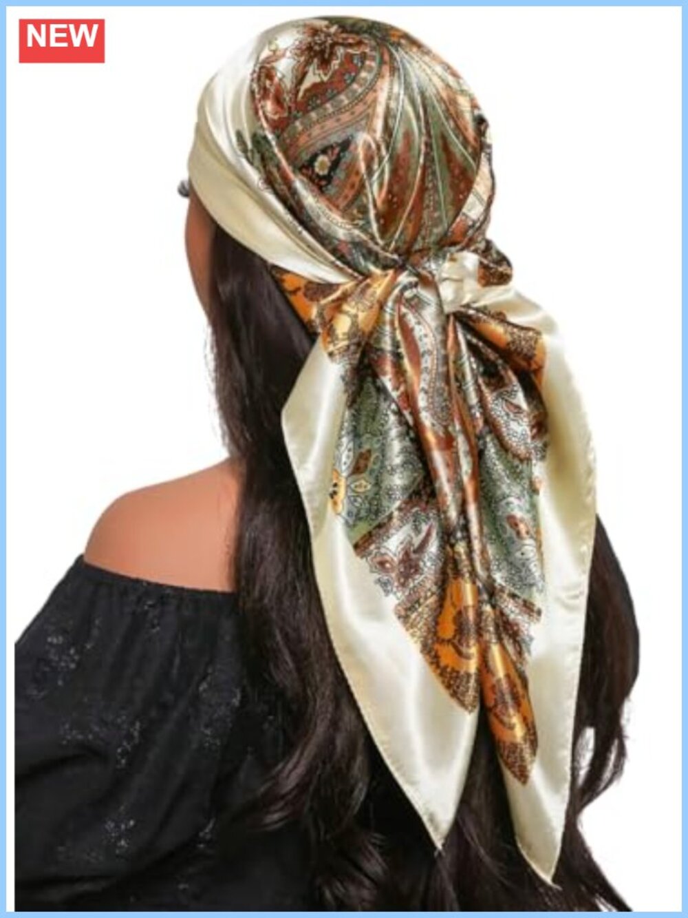 Large Floral Satin Head Scarf 35x35 Lightweight Bandana Wrap